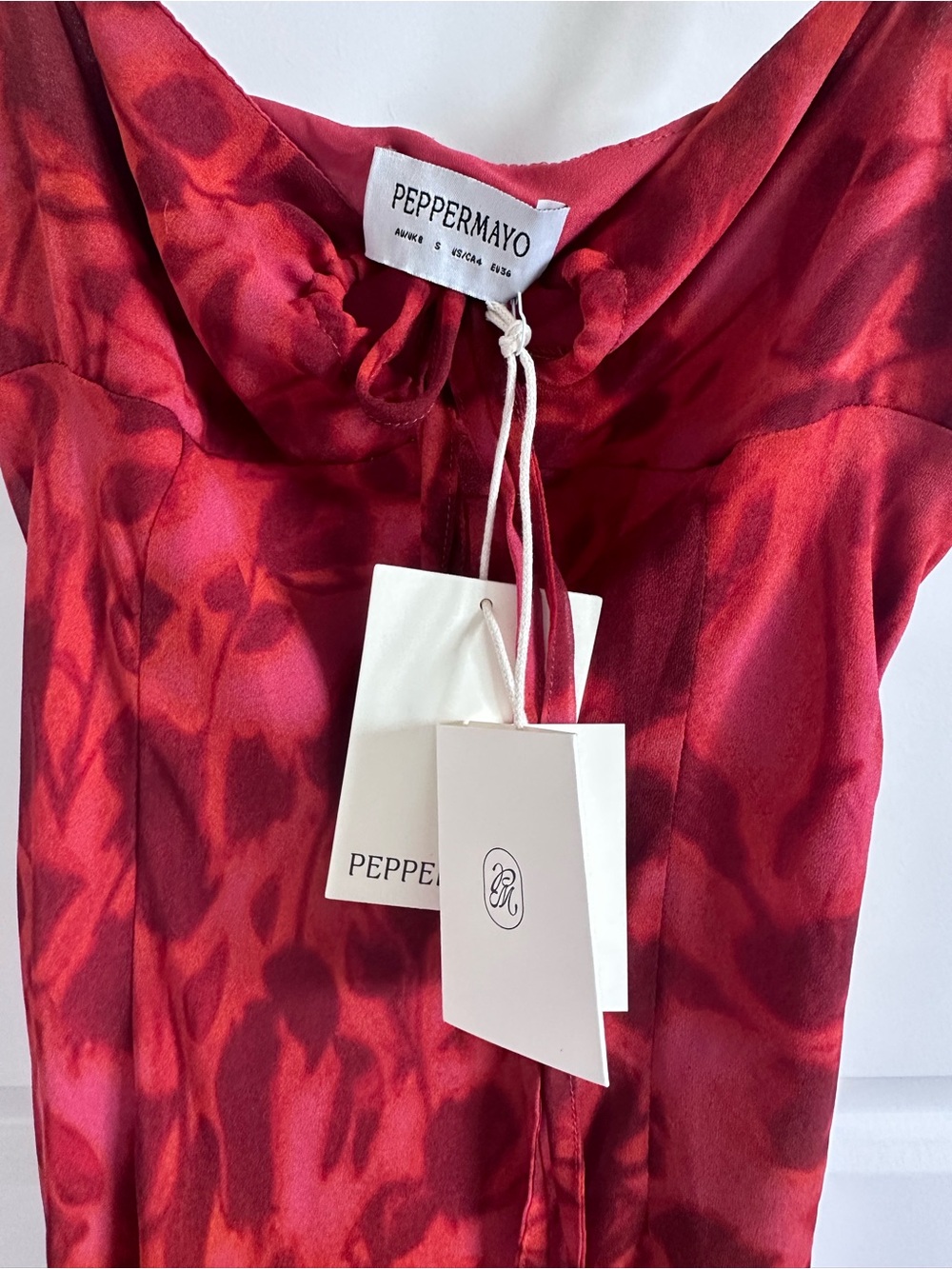 Peppermayo Red Patterned High-Low Slip Dress - Picture 3 of 5